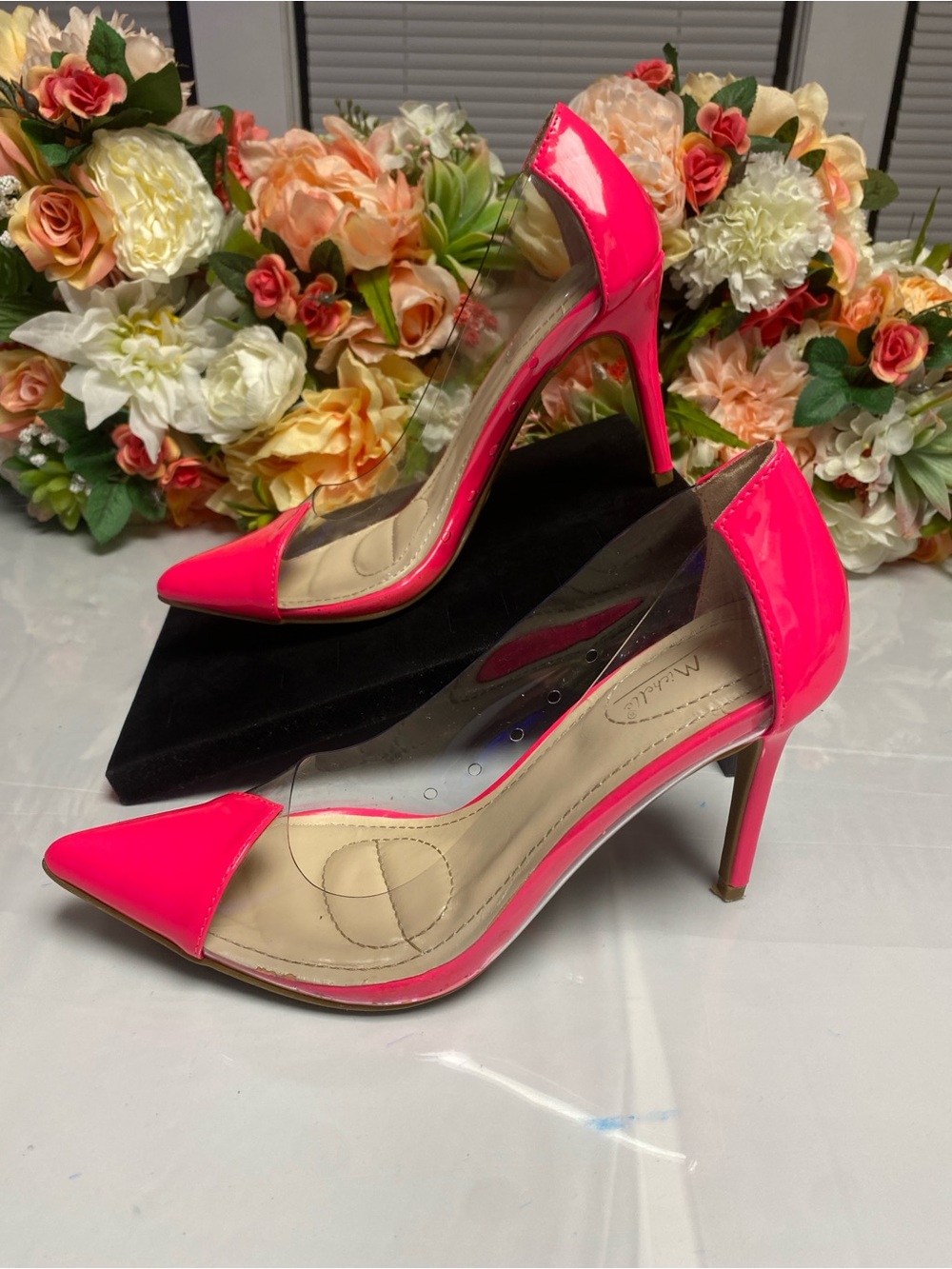 Anne Michelle Carnation-37 Neon Pink Clear PVC Pumps Size 8